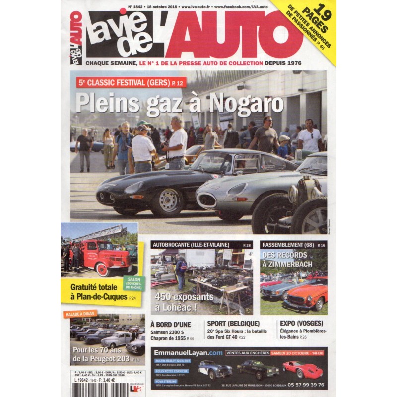 La Vie de l'Auto n° 1842 du 18 octobre 2018 - 5e Classic Festival (Gers) : Plein gaz à Nogaro