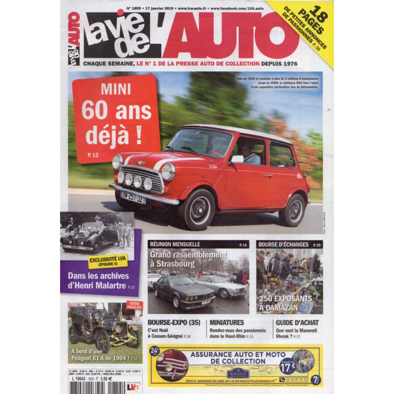 La Vie de l'Auto n° 1855 du 17 janvier 2019 - Austin Mini : 60 ans déjà !