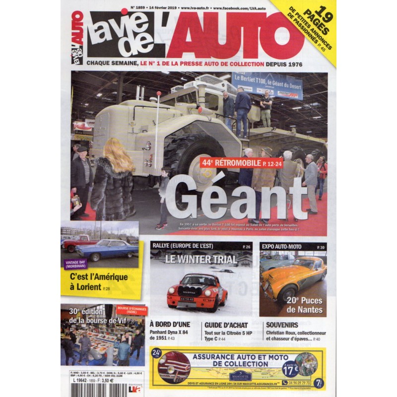 La Vie de l'Auto n° 1859 du 14 février 2019 - 44e Rétromobile : Géant