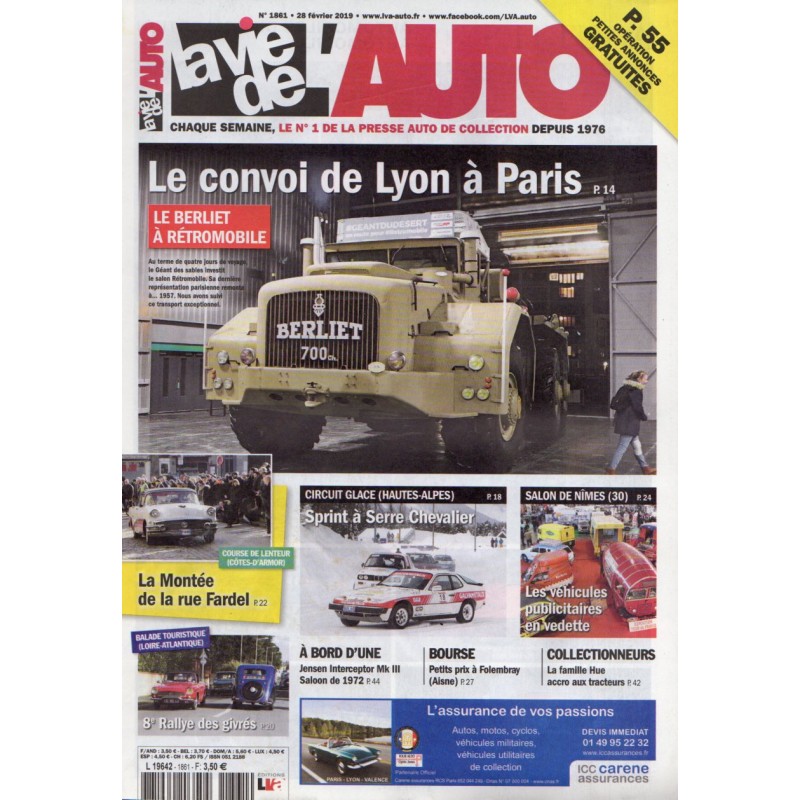 La Vie de l'Auto n° 1861 du 28 février 2019 - Le Berliet à Rétromobile, convoi de Lyon à Paris