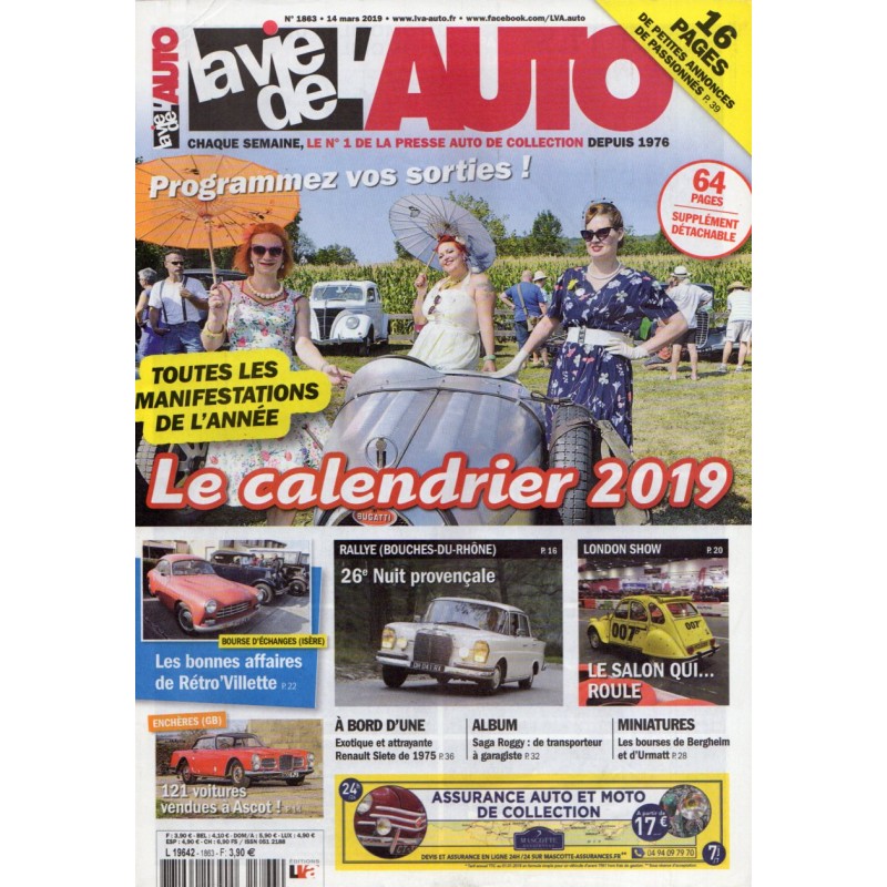 La Vie de l'Auto n° 1863 du 14 mars 2019 - Calendrier 2019 : toutes les manifestations