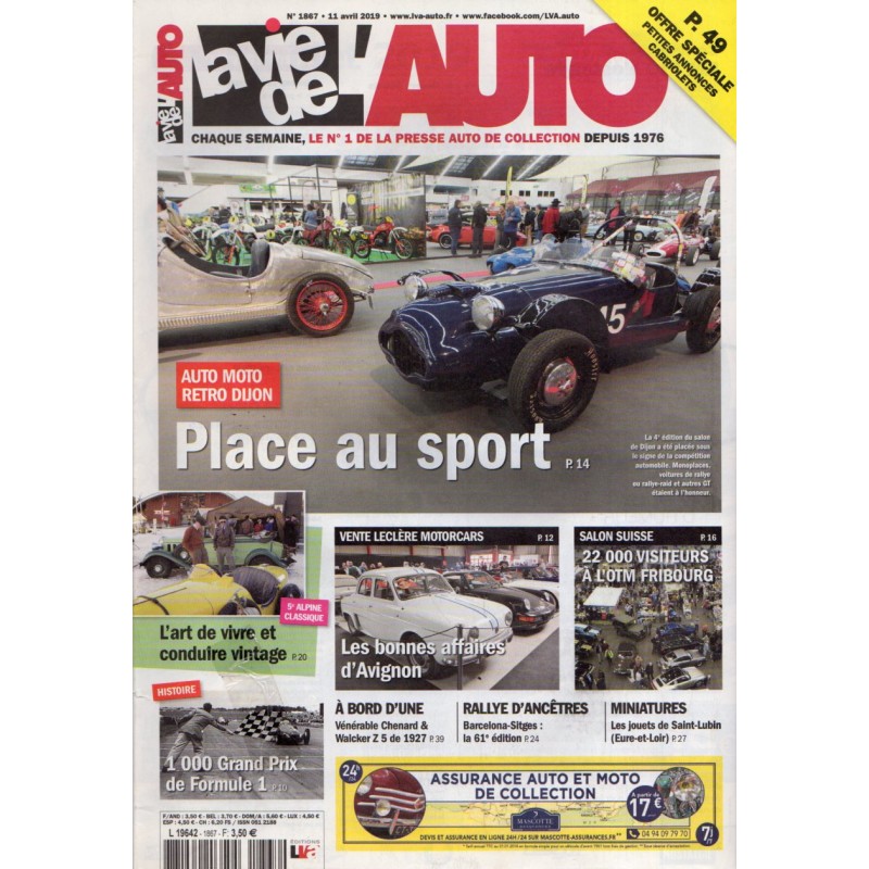 La Vie de l'Auto n° 1867 du 11 avril 2019 - Auto Moto Retro Dijon : Place au sport