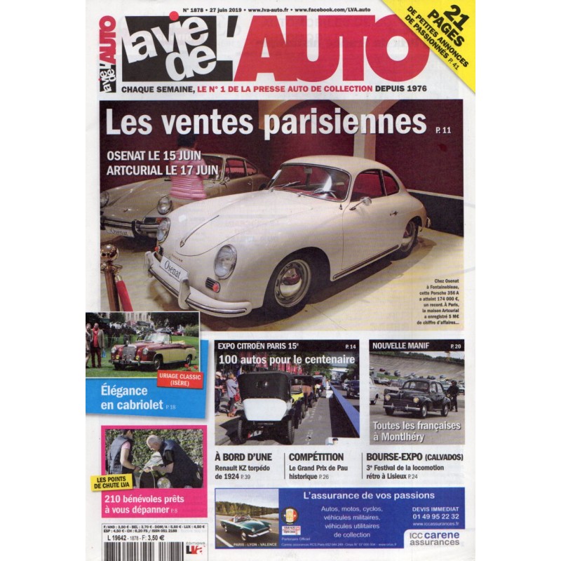 La Vie de l'Auto n° 1878 du 27 juin 2019 - Ventes parisiennes