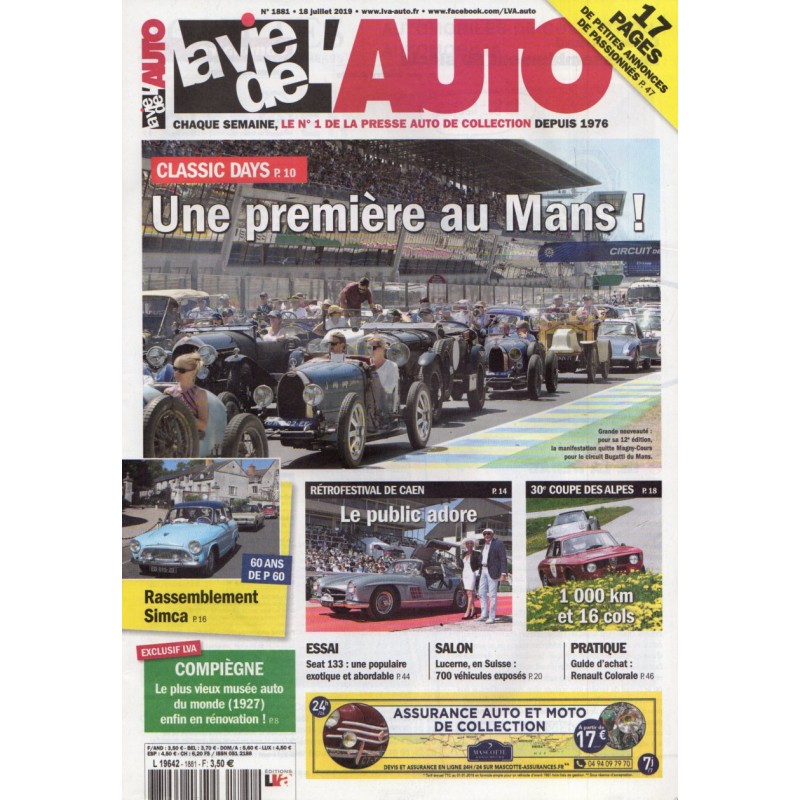 La Vie de l'Auto n° 1881 du 18 juillet 2019 - Classic Days : Une première au Mans !