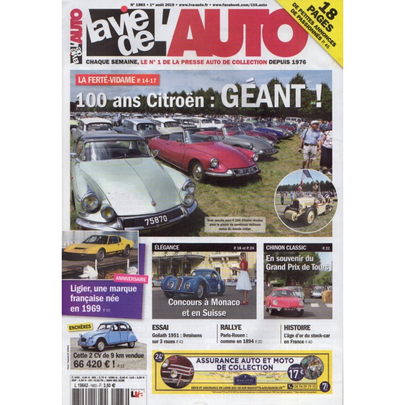 La Vie de l'Auto n° 1883 du 1er aout 2019 - La Ferté-Vidame : 100 ans Citroën