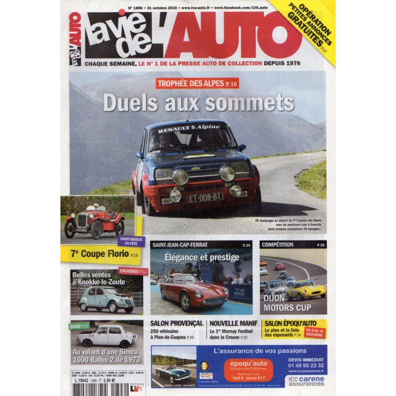 La Vie de l'Auto n° 1896 du 31 octobre 2019 - Trophée des Alpes : Duels aux sommets
