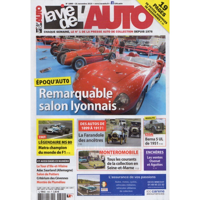 La Vie de l'Auto n° 1899 du 21 novembre 2019 - Epoqu'Auto : Remarquable Salon Lyonnais