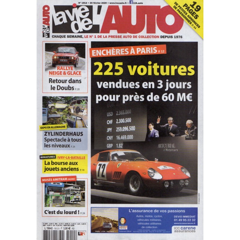 La Vie de l'Auto n° 1912 du 20 février 2020 - Enchères à Paris : 225 voitures vendues