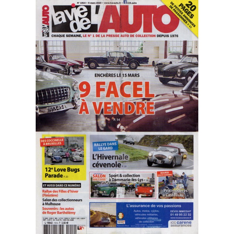 La Vie de l'Auto n° 1914 du 5 mars 2020 - Enchères : 9 Facel à vendre
