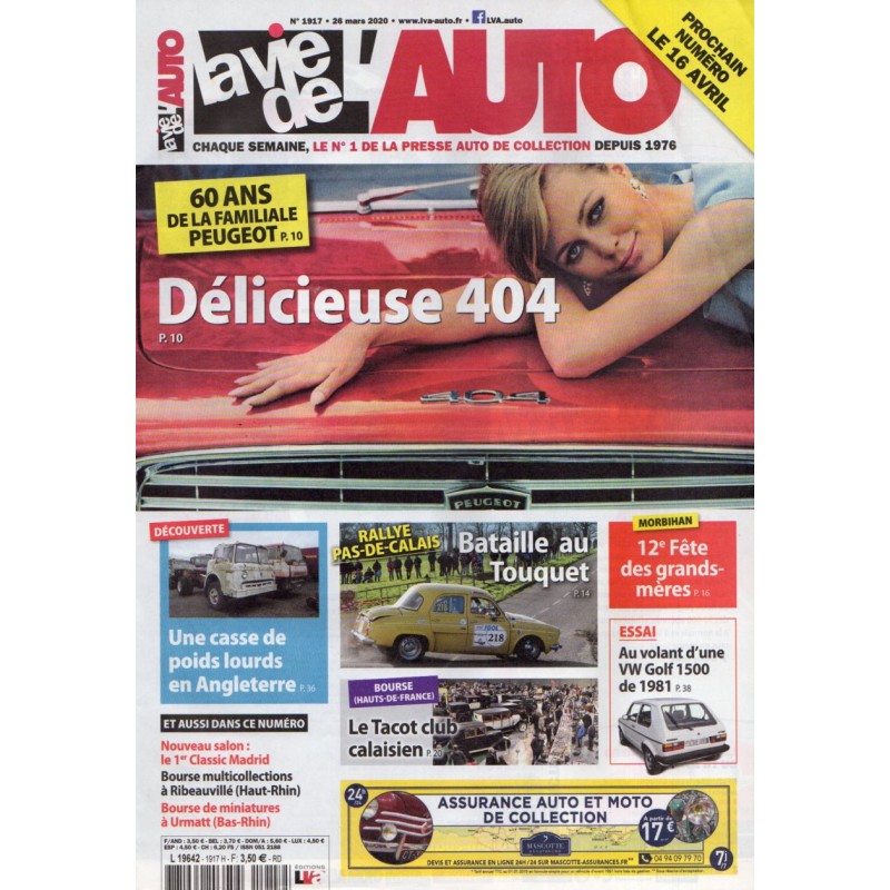 La Vie de l'Auto n° 1917 du 26 mars 2020 - 60 ans de la familiale Peugeot : Délicieuse 404