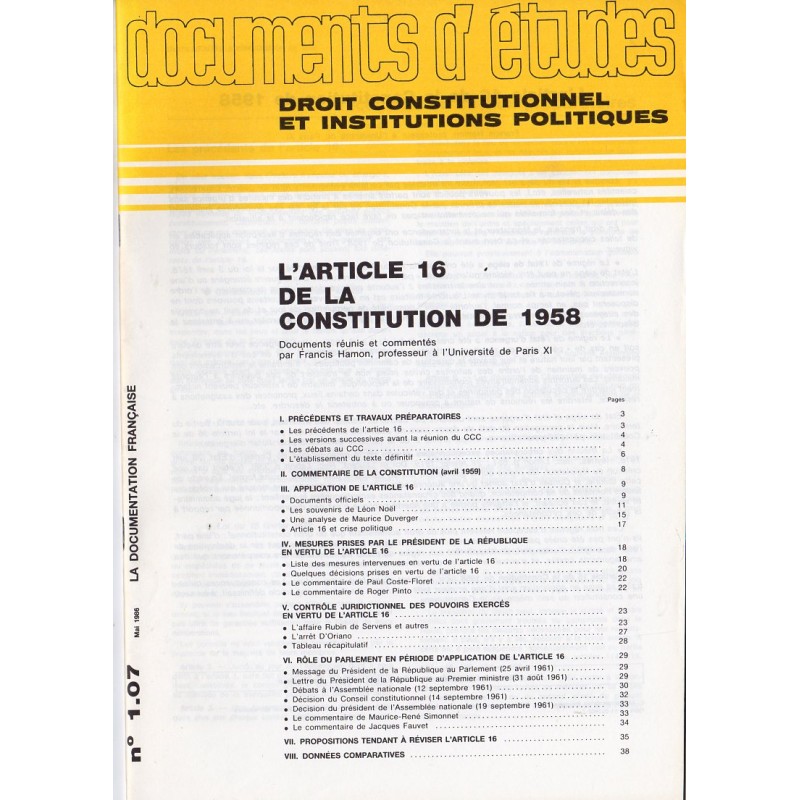 Documents d'études n° 1.07 - L'article 16 de la Constitution de 1958