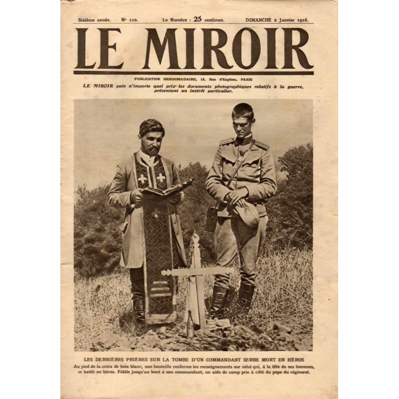 Le Miroir n° 110 du 2 janvier 1916 - Les dernières prières d'un commandant Serbe mort en héros
