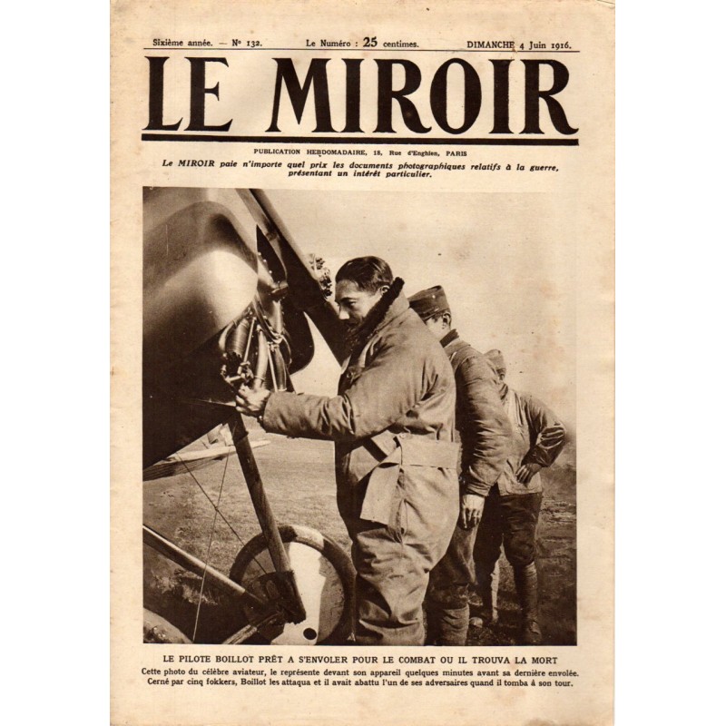 Le Miroir n° 132 du 4 juin 1916 - Le pilote Boillot prêt a s'envoler pour le combat où il trouva la mort