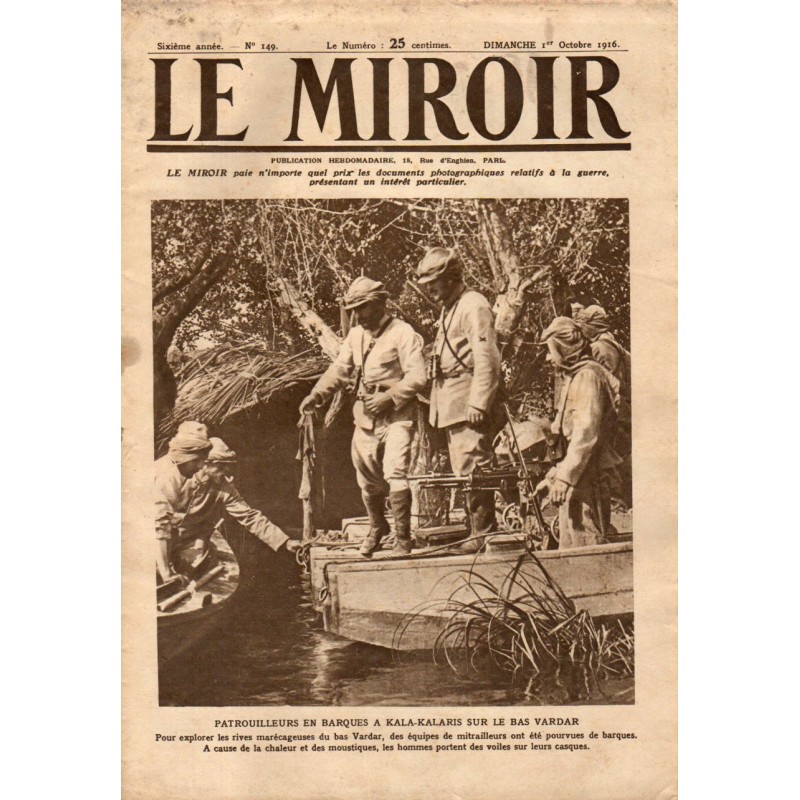Le Miroir n° 149 du 1er octobre 1916 - Patrouilleurs en barques à Kala-Kalaris sur le bas Vardar