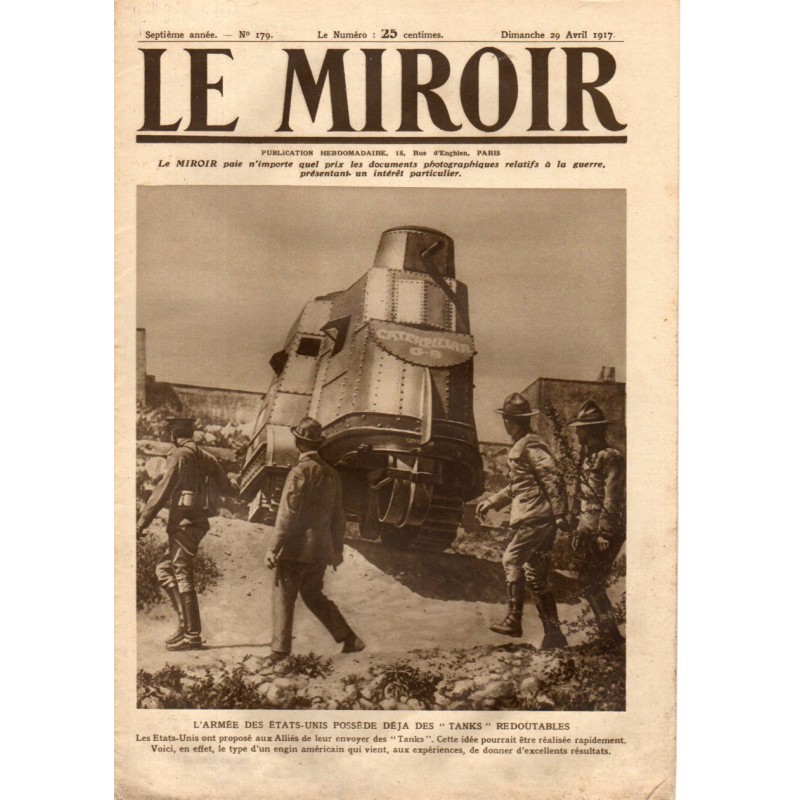 Le Miroir n° 179 du 29 avril 1917 - L'armée des Etats Unis possède déjà des tanks redoutables
