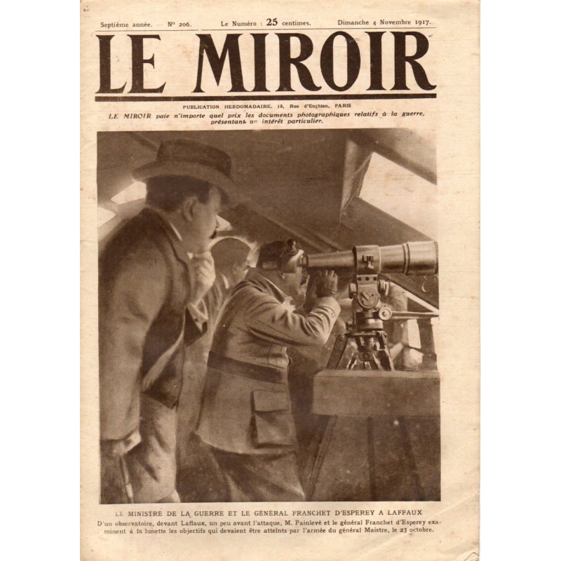 Le Miroir n° 206 du 4 novembre 1917 - Le Ministre de la Guerre et le Général Franchet d'Esperey à Laffaux