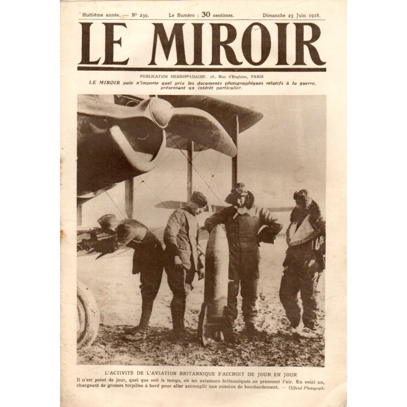 Le Miroir n° 239 du 23 juin 1918 - L'activité de l'aviation britannique s'accroit de jour en jour