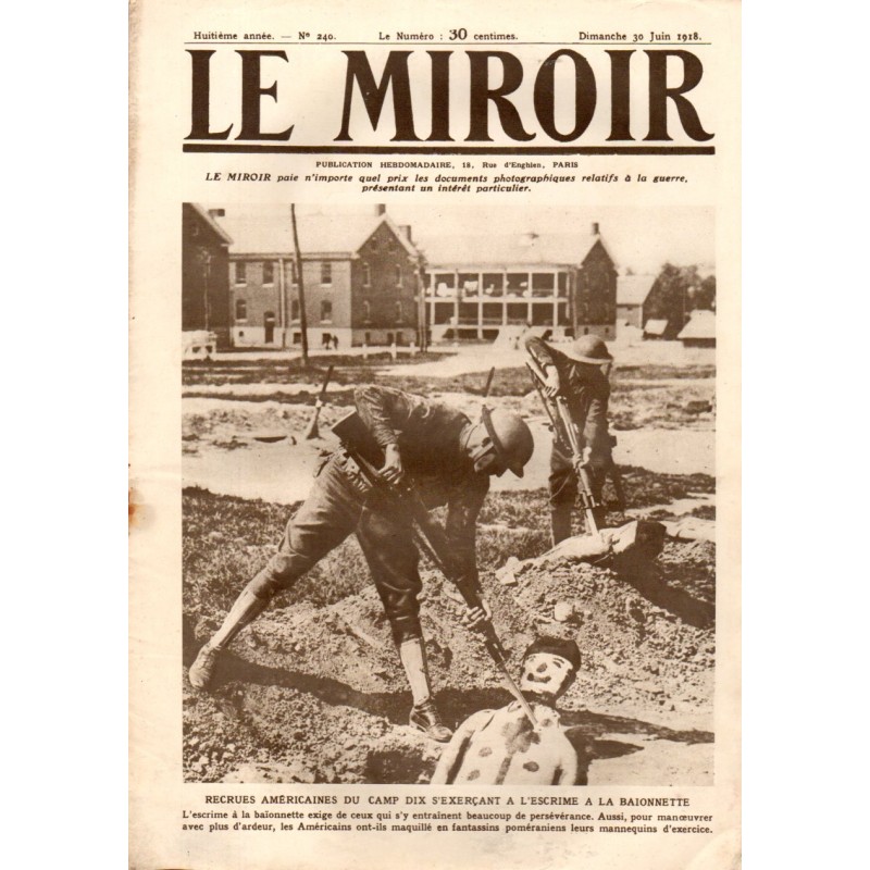 Le Miroir n° 240 du 30 juin 1918 - Recrues américaines du camp dix exerçant à l'escrime à la baïonnette