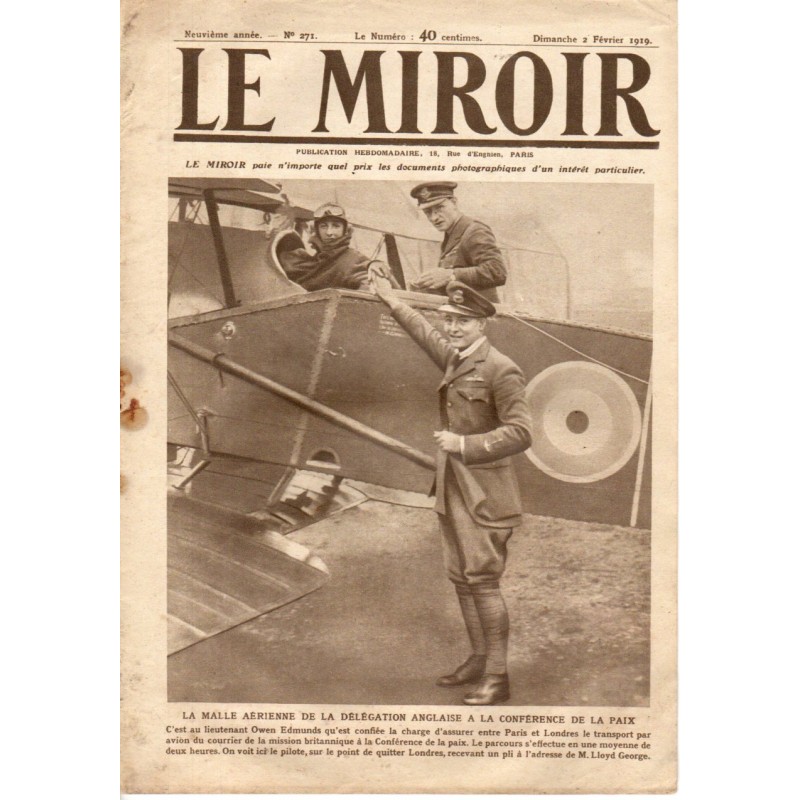 Le Miroir n° 271 du 2 février 1919 - La malle aérienne de la délégation anglaise à la Conférence de la paix