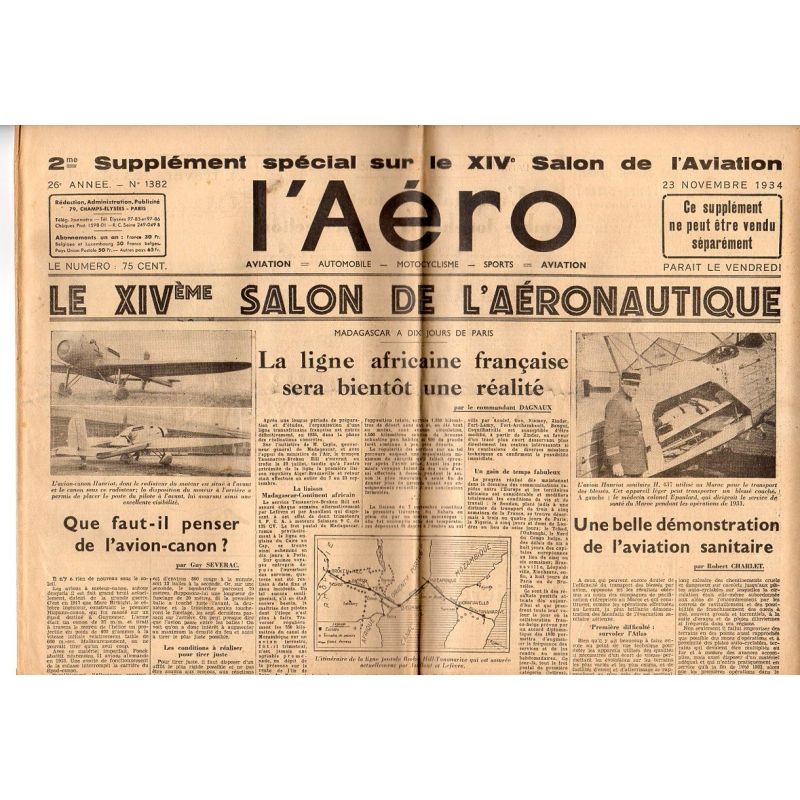 23 novembre 1934 - L'Aéro, supplément du XIVème Salon de l'aéronautique (10 pages)