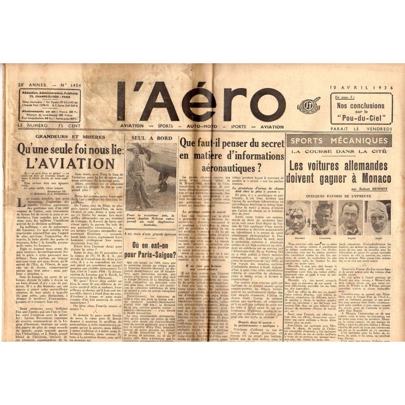 10 avril 1936 - L'Aéro - Que faut-il penser du secret en matière d'informations aéronautiques ?