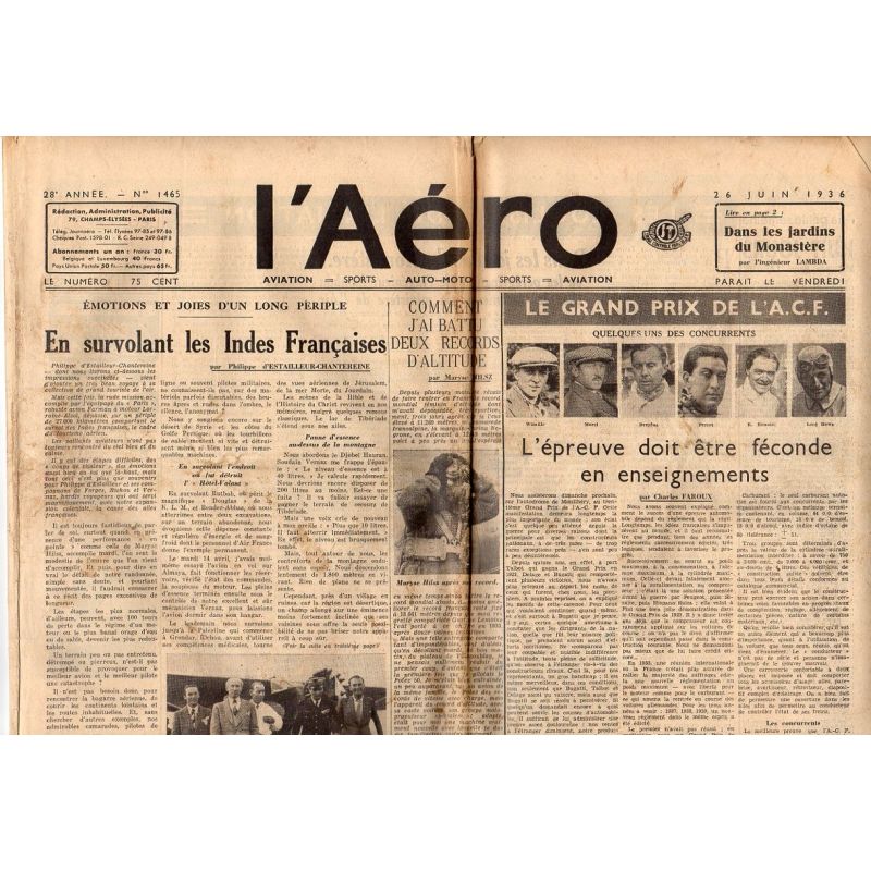 26 juin 1936 - L'Aéro - En survolant les Indes Françaises