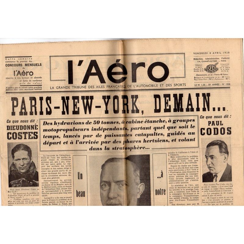 8 avril 1938 - L'Aéro - Paris-New York, demain...