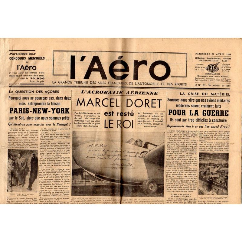 29 avril 1938 - L'Aéro - Acrobatie aérienne : Marcel doret est resté le roi